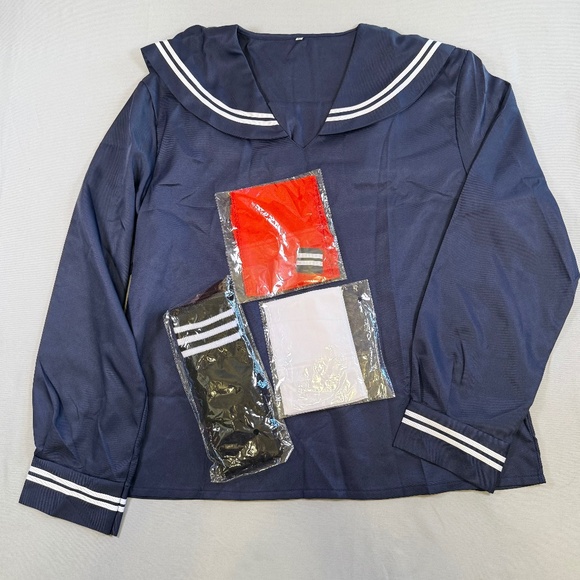Sailor Shirt w/both Red & White Cravat. Knee High Socks Cosplay *Missing Skirt* - Picture 1 of 4
